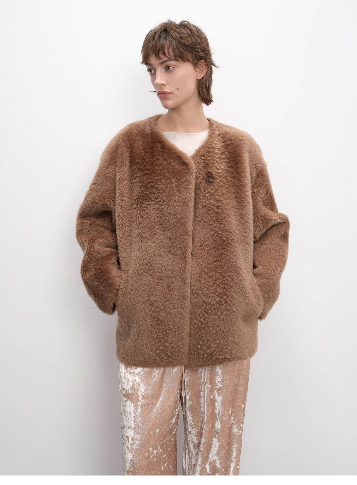 "Urban Home" Imported Merino Wool Fur Shearing Coat for Women