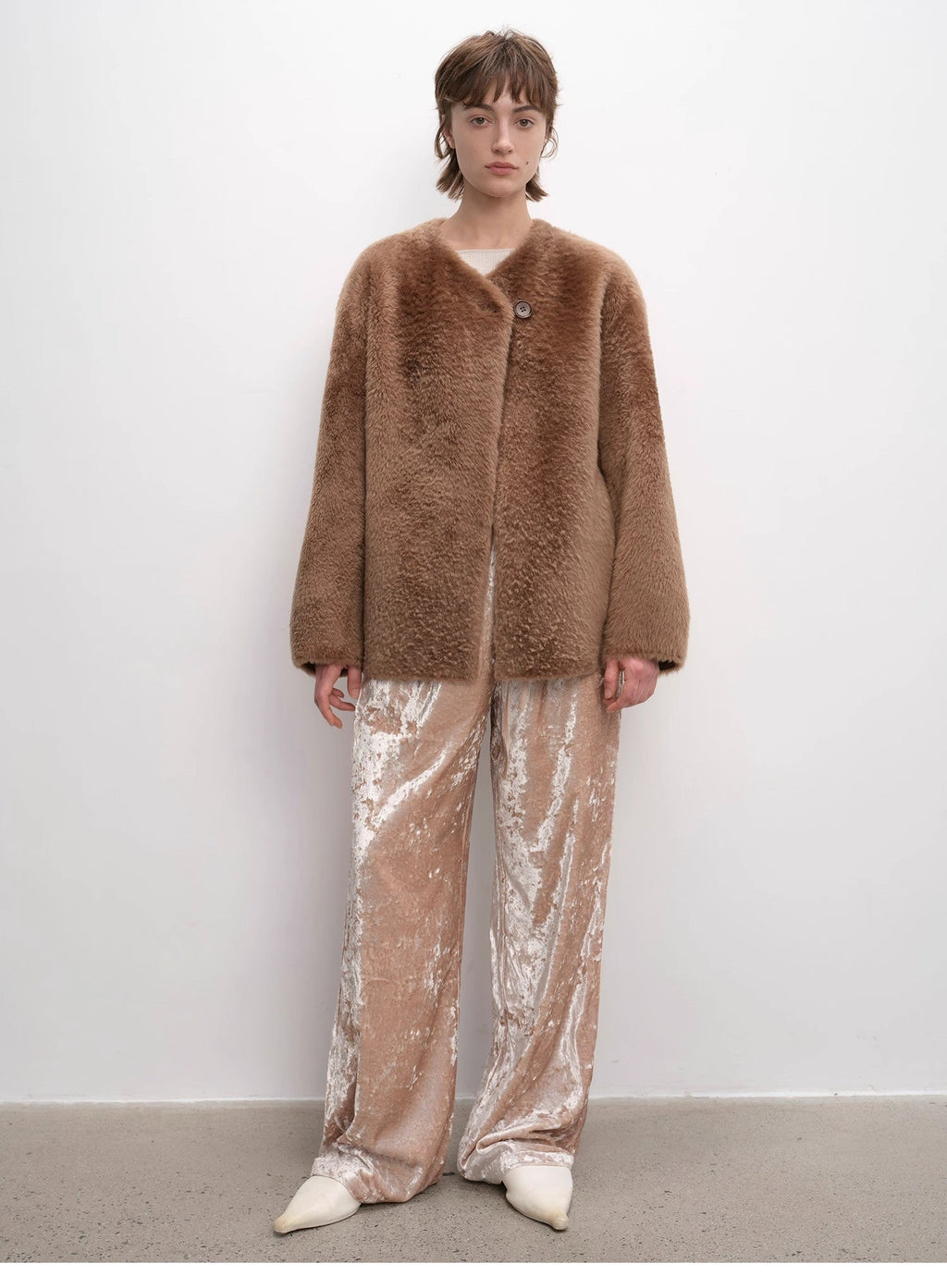 "Urban Home" Imported Merino Wool Fur Shearing Coat for Women