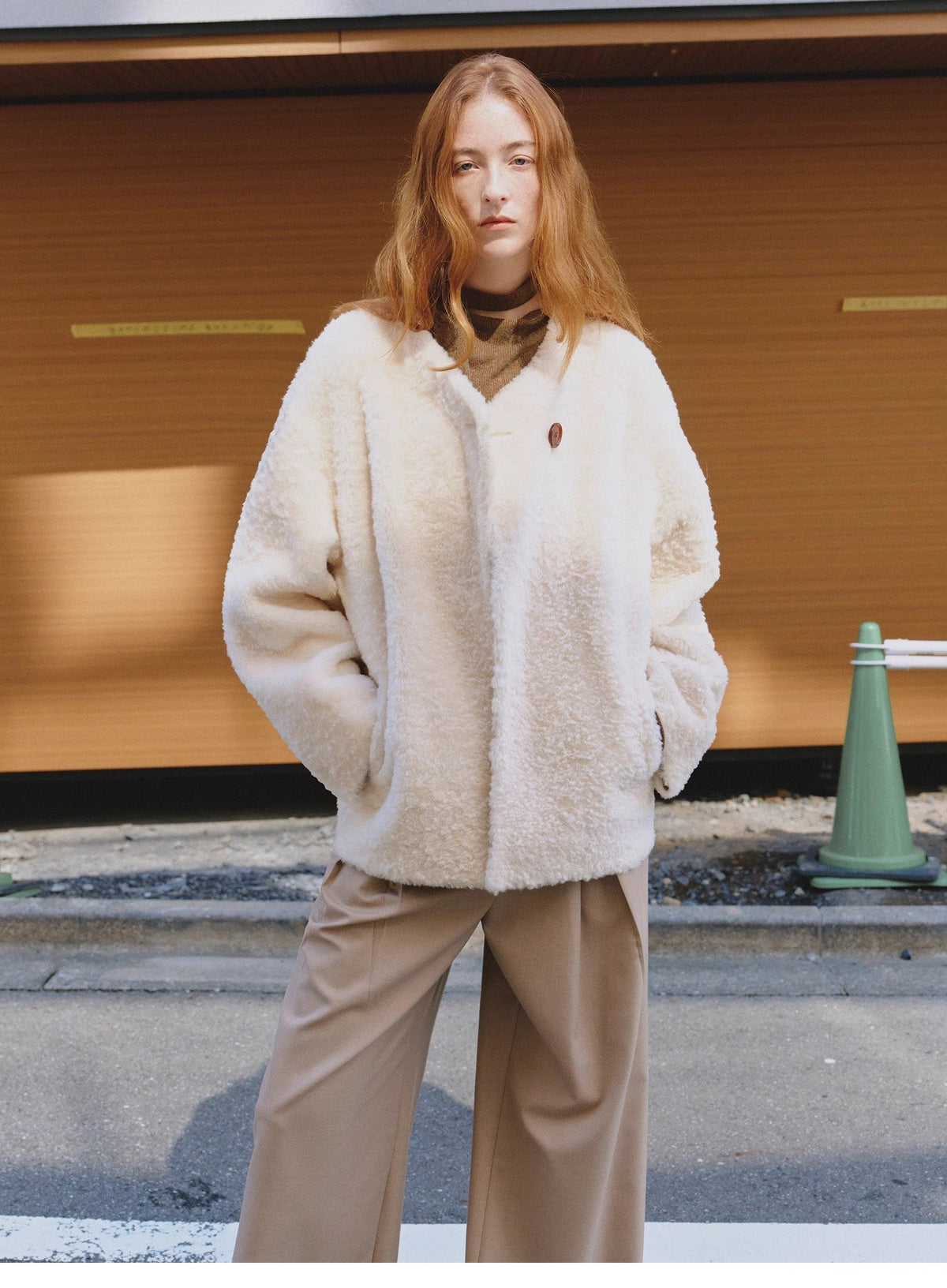 "Urban Home" Imported Merino Wool Fur Shearing Coat for Women