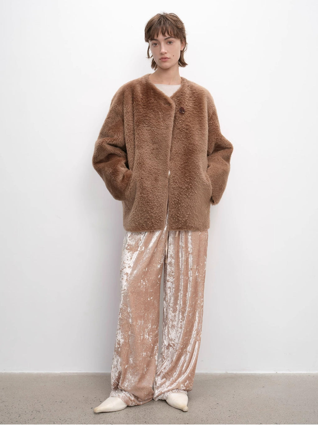 "Urban Home" Imported Merino Wool Fur Shearing Coat for Women