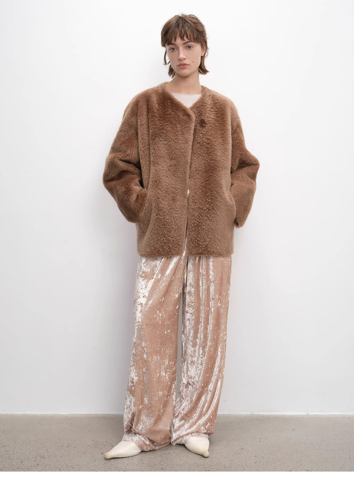 "Urban Home" Imported Merino Wool Fur Shearing Coat for Women