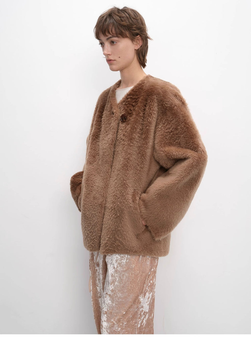 "Urban Home" Imported Merino Wool Fur Shearing Coat for Women