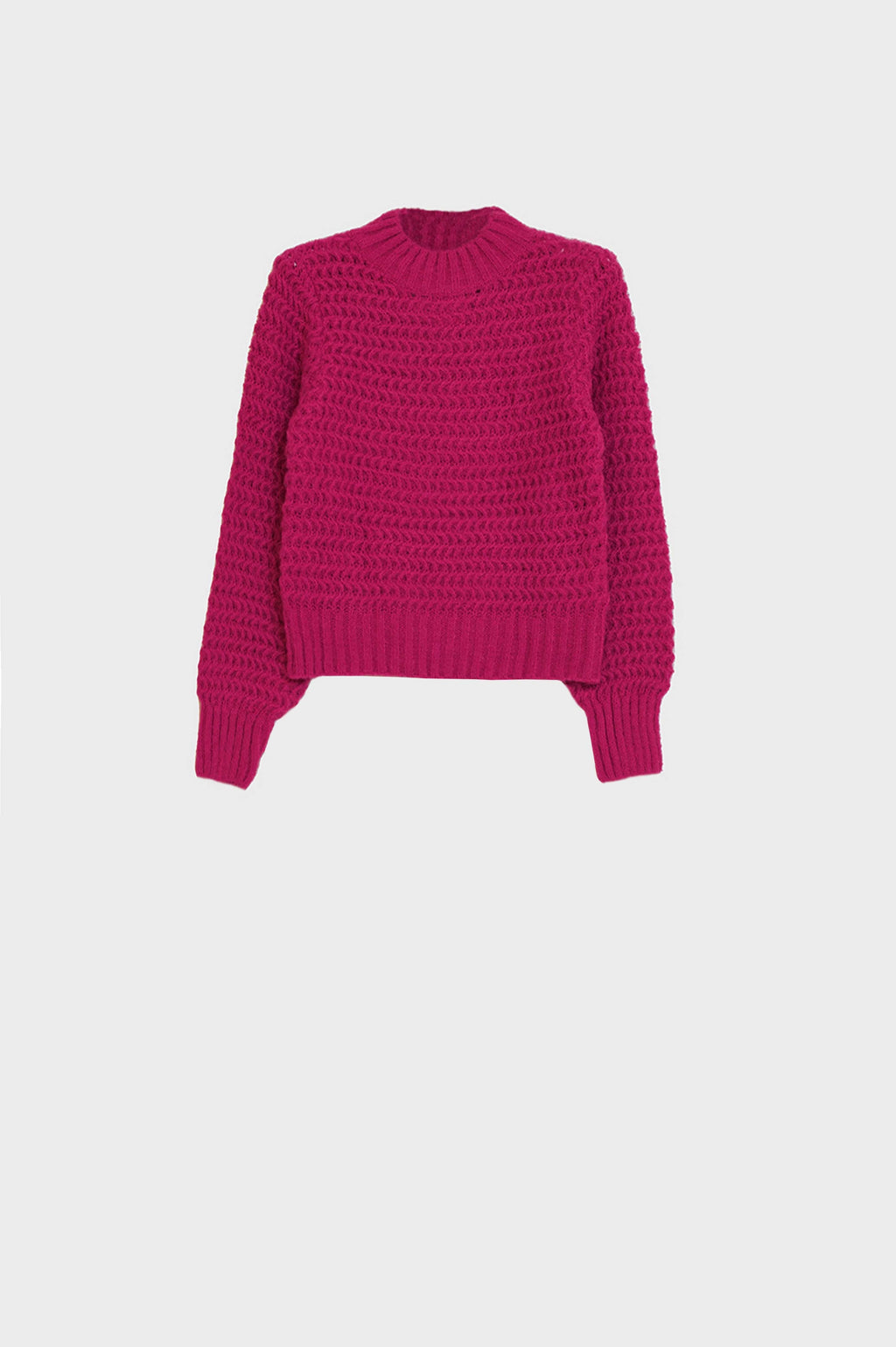 Waffle Knit Relaxed Jumper With High Neck in Red