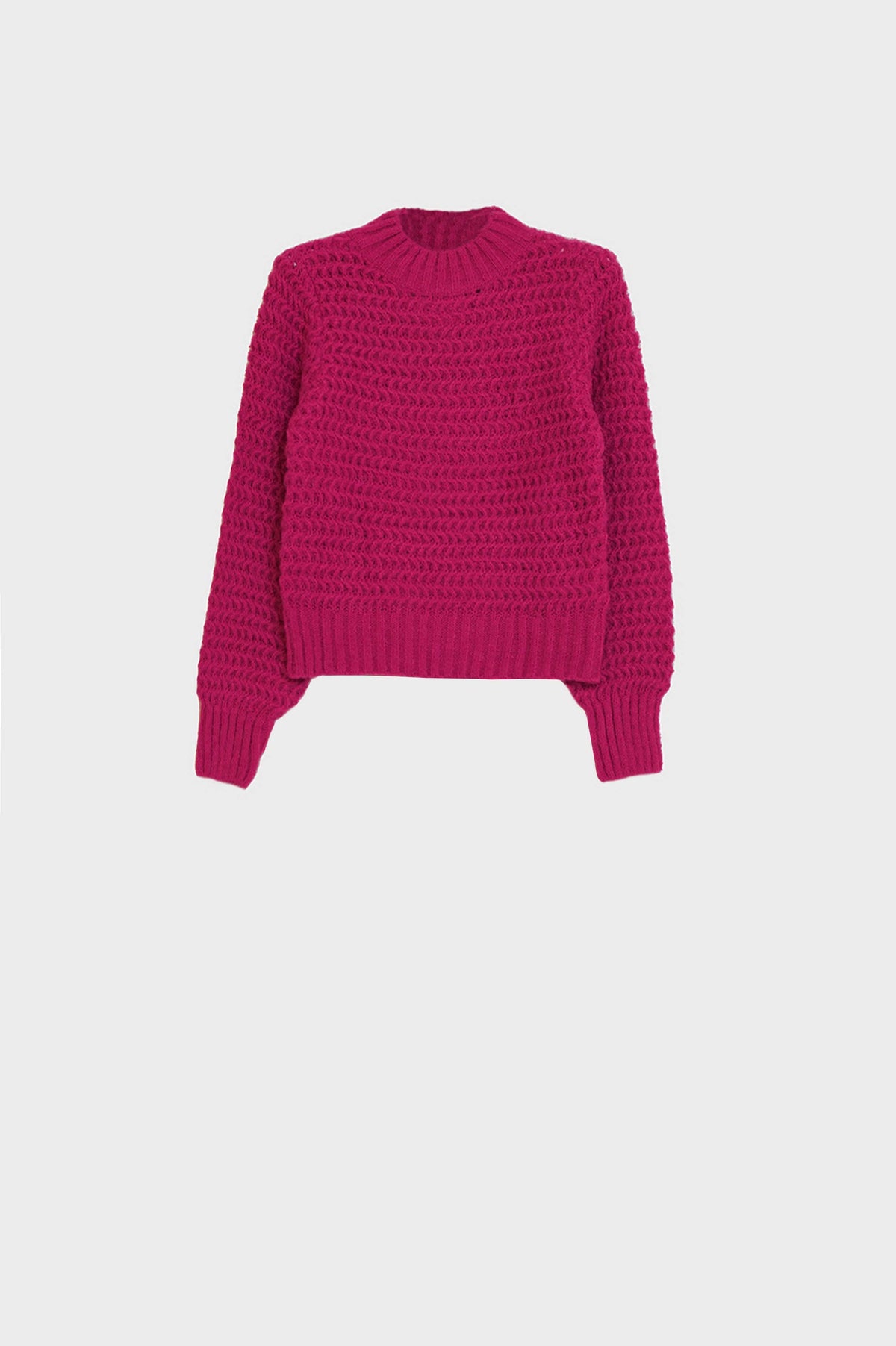 Waffle Knit Relaxed Jumper With High Neck in Red