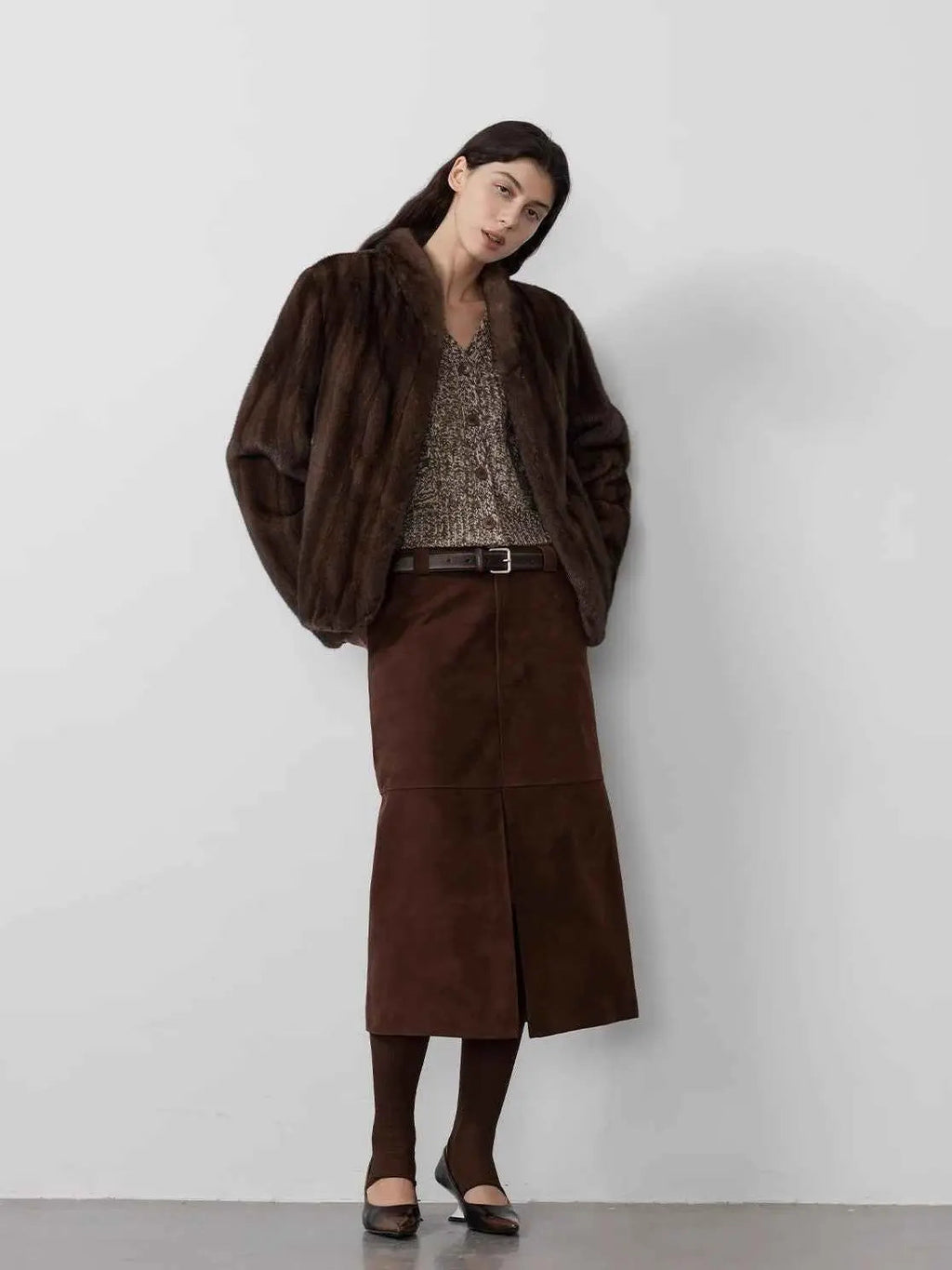 Warm Coffee Mink Retro Imported Stand Collar Short Mink Fur Coat