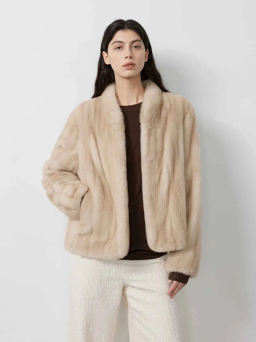 Warm Coffee Mink Retro Imported Stand Collar Short Mink Fur Coat