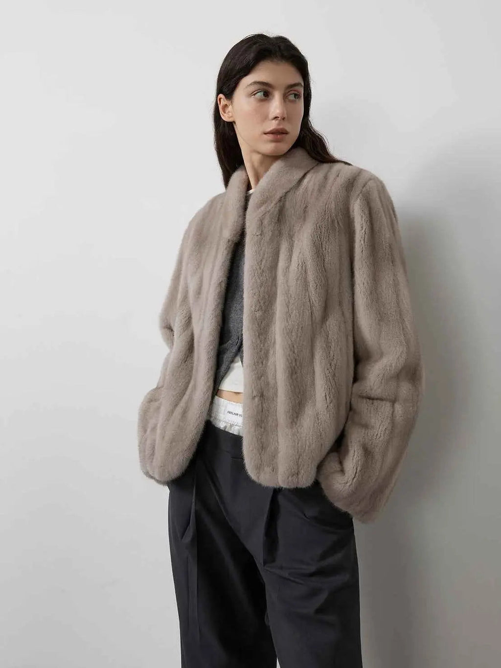 Warm Coffee Mink Retro Imported Stand Collar Short Mink Fur Coat