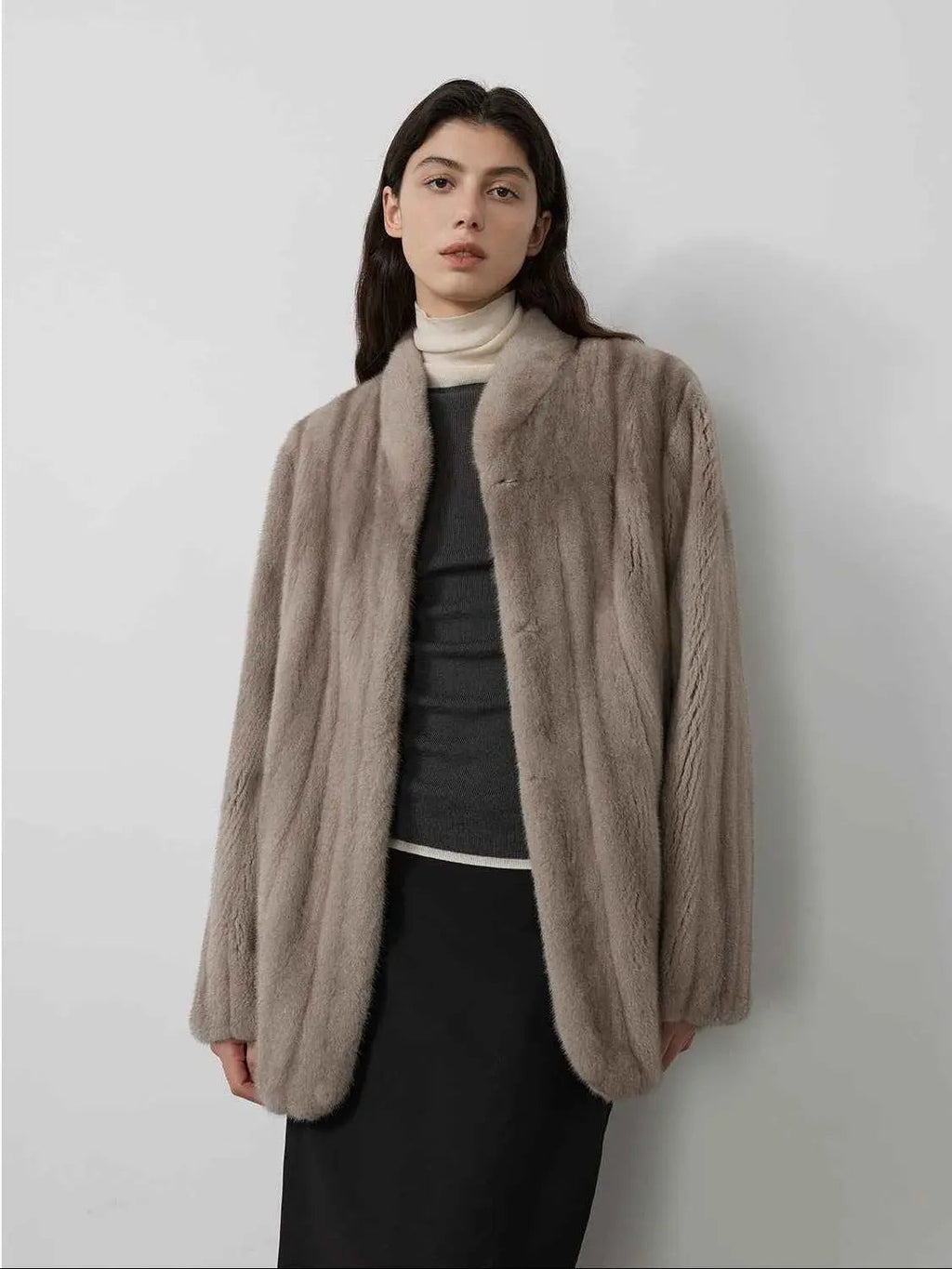 Warm Coffee Mink Retro Imported Stand Collar Short Mink Fur Coat