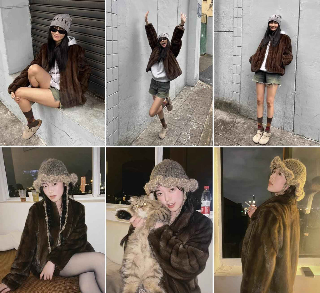 Warm Coffee Mink Retro Imported Stand Collar Short Mink Fur Coat