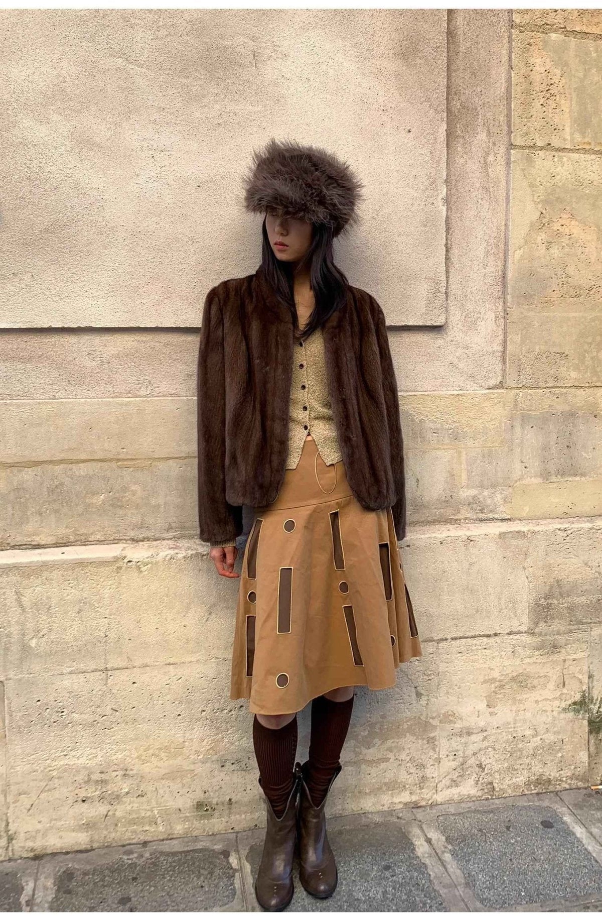Warm Coffee Mink Retro Imported Stand Collar Short Mink Fur Coat