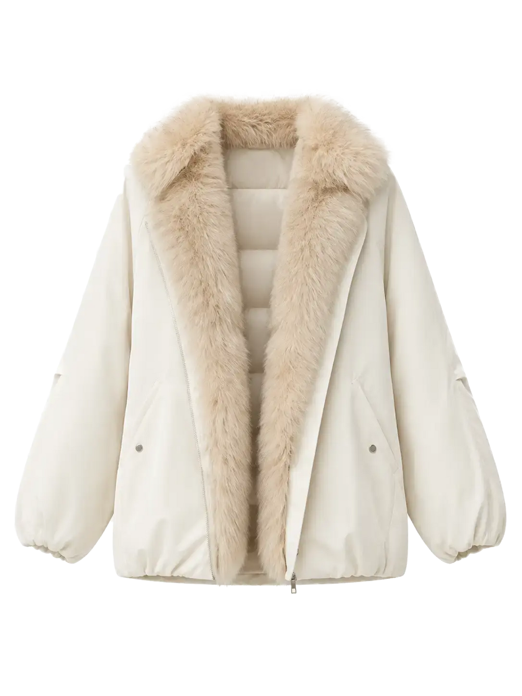 Fireladyfur Women's Mid-Length Two-Tone Fox Fur Down Jacket"Warm Dialogue"