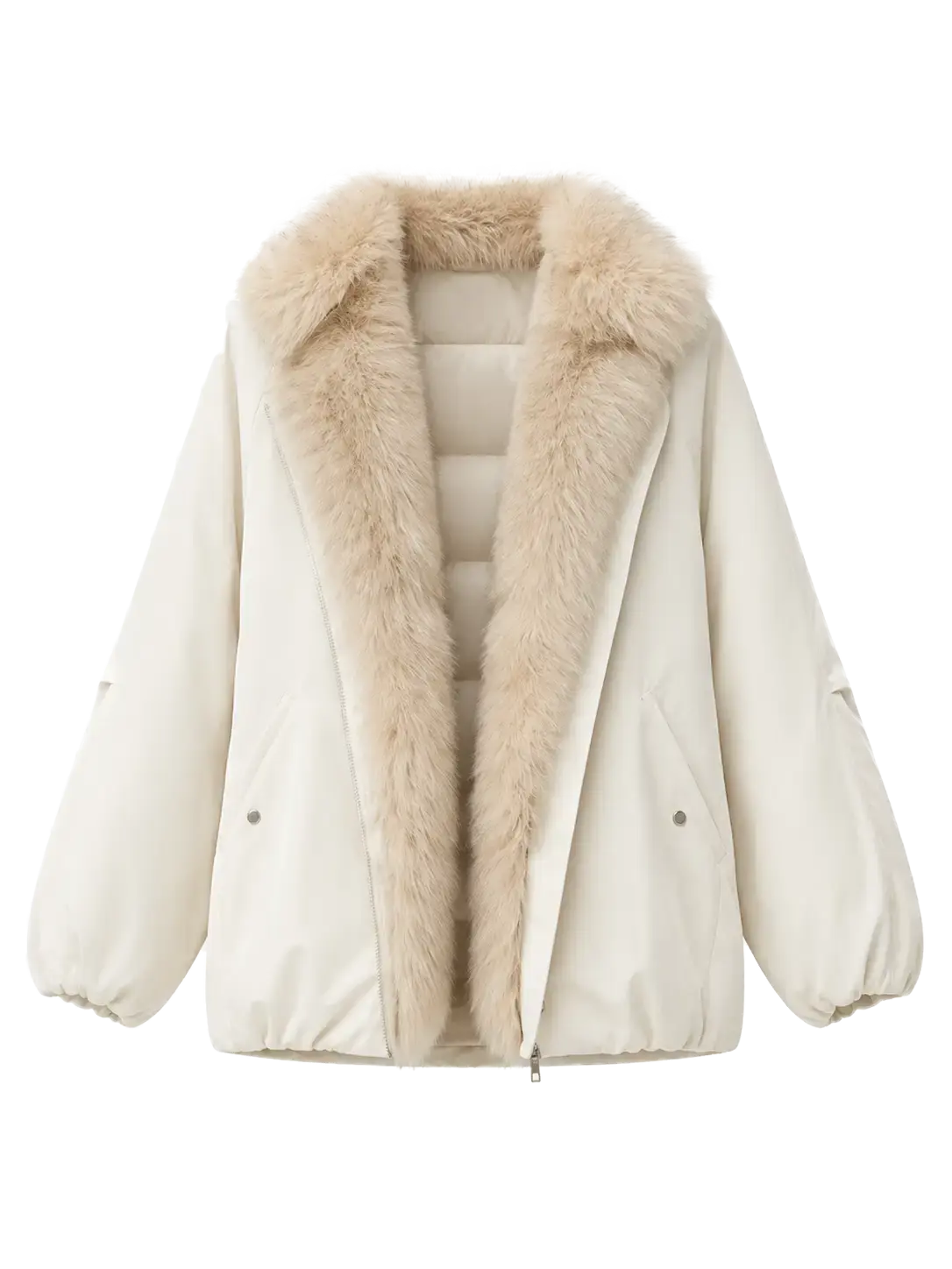 Fireladyfur Women's Mid-Length Two-Tone Fox Fur Down Jacket"Warm Dialogue"