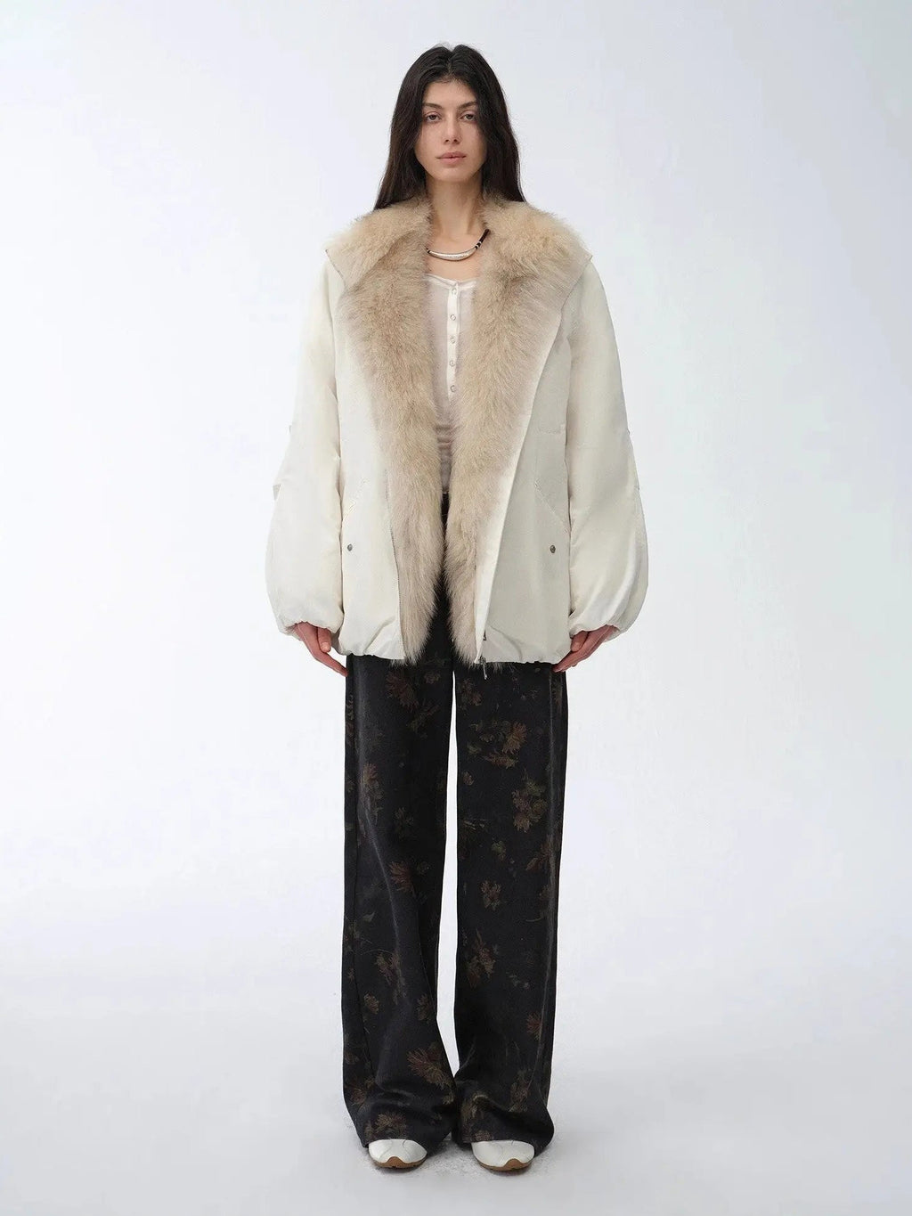 Fireladyfur Women's Mid-Length Two-Tone Fox Fur Down Jacket"Warm Dialogue"