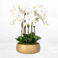 Faux Orchid Arrangement in Matte Gold Planter