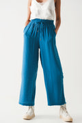 Pantalones de pierna ancha con cordón en color azul