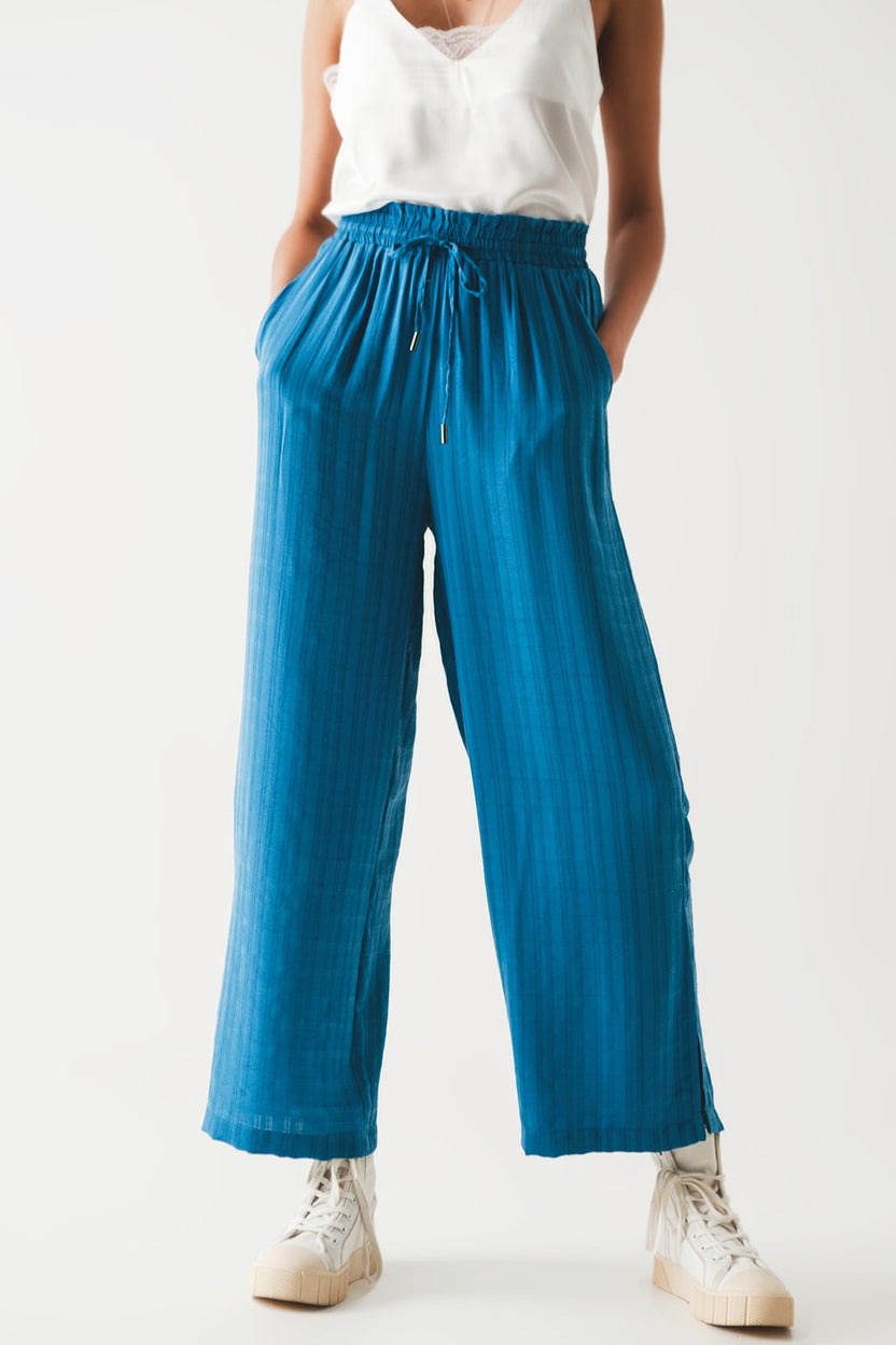 Pantalones de pierna ancha con cordón en color azul
