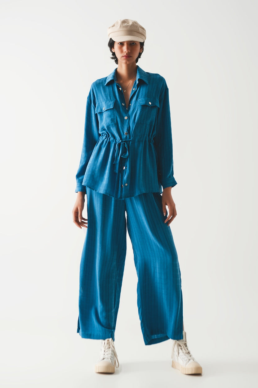 Pantalones de pierna ancha con cordón en color azul