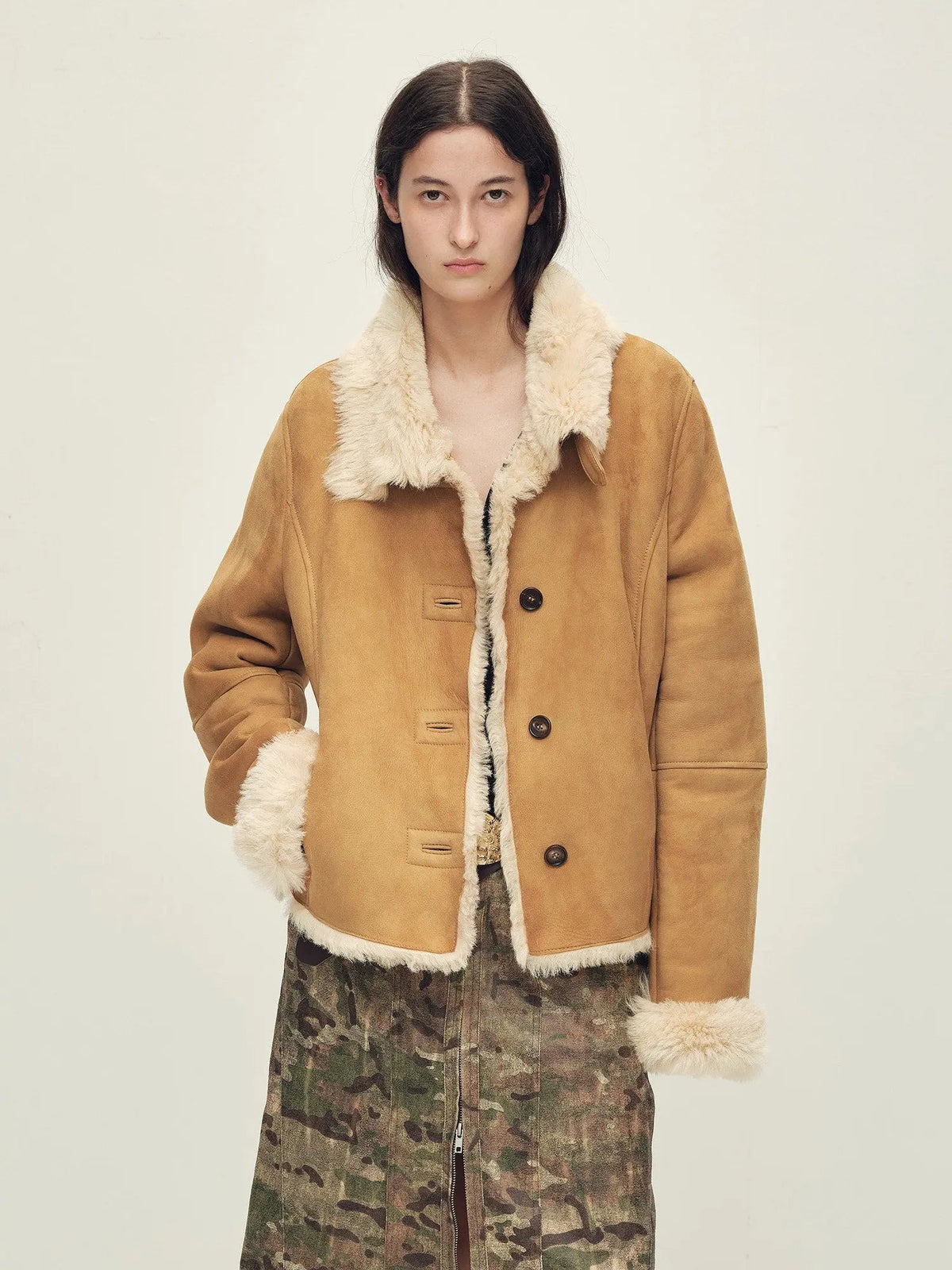 Firelady Fur Women’s Shearling Coat Crafted With Italian Contrast Suede & Toscana Shearling“Winter Mochi”