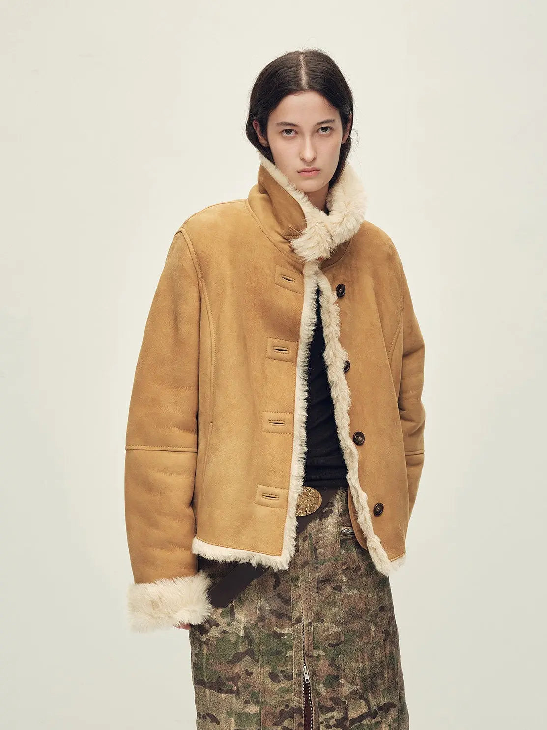 Firelady Fur Women’s Shearling Coat Crafted With Italian Contrast Suede & Toscana Shearling“Winter Mochi”