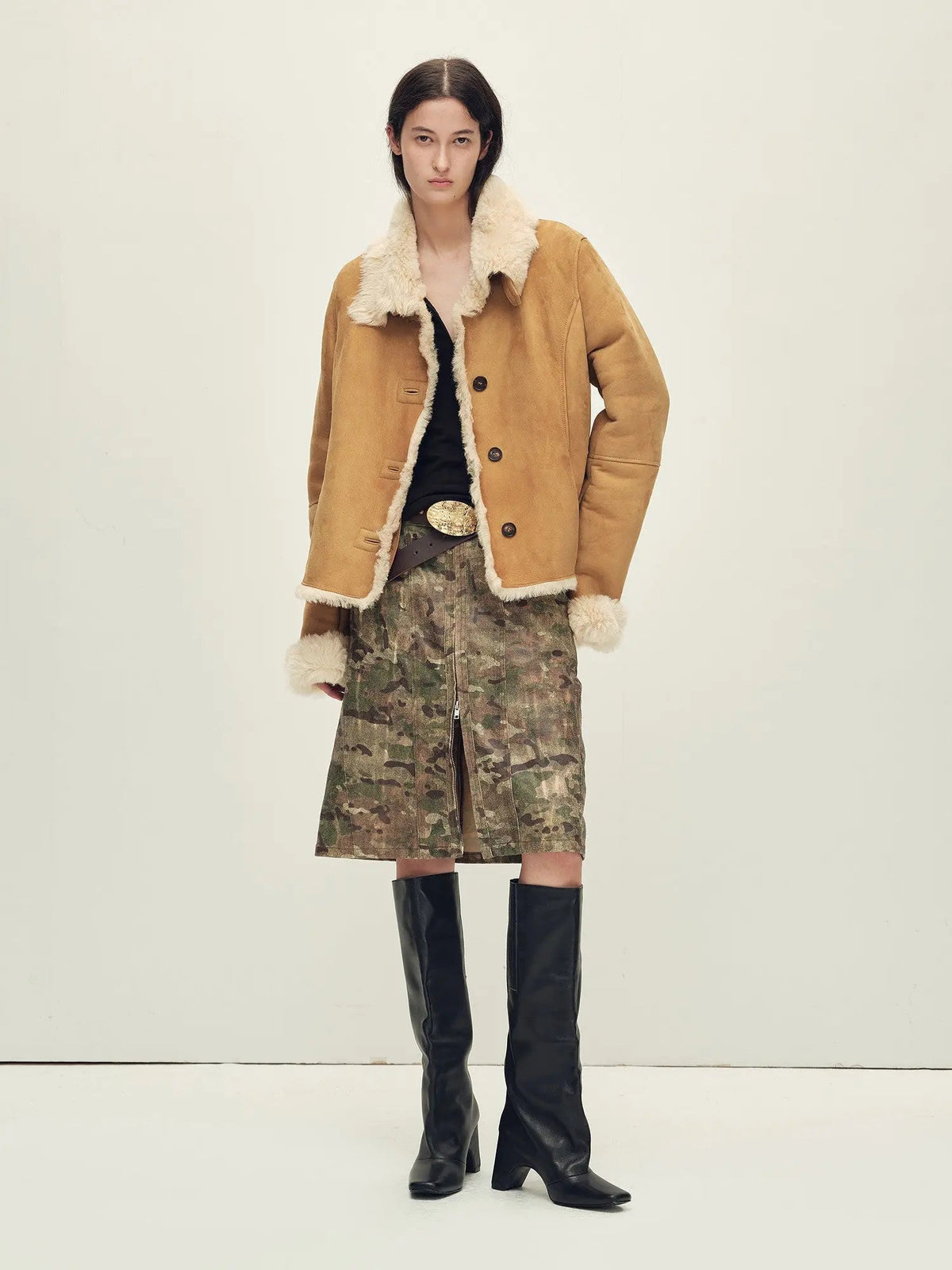 Firelady Fur Women’s Shearling Coat Crafted With Italian Contrast Suede & Toscana Shearling“Winter Mochi”