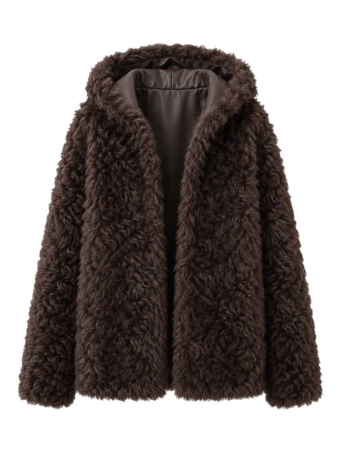 Abrigo de piel de oveja Toscana  rizado con capucha, silueta relajada "Winter Snow" para invierno