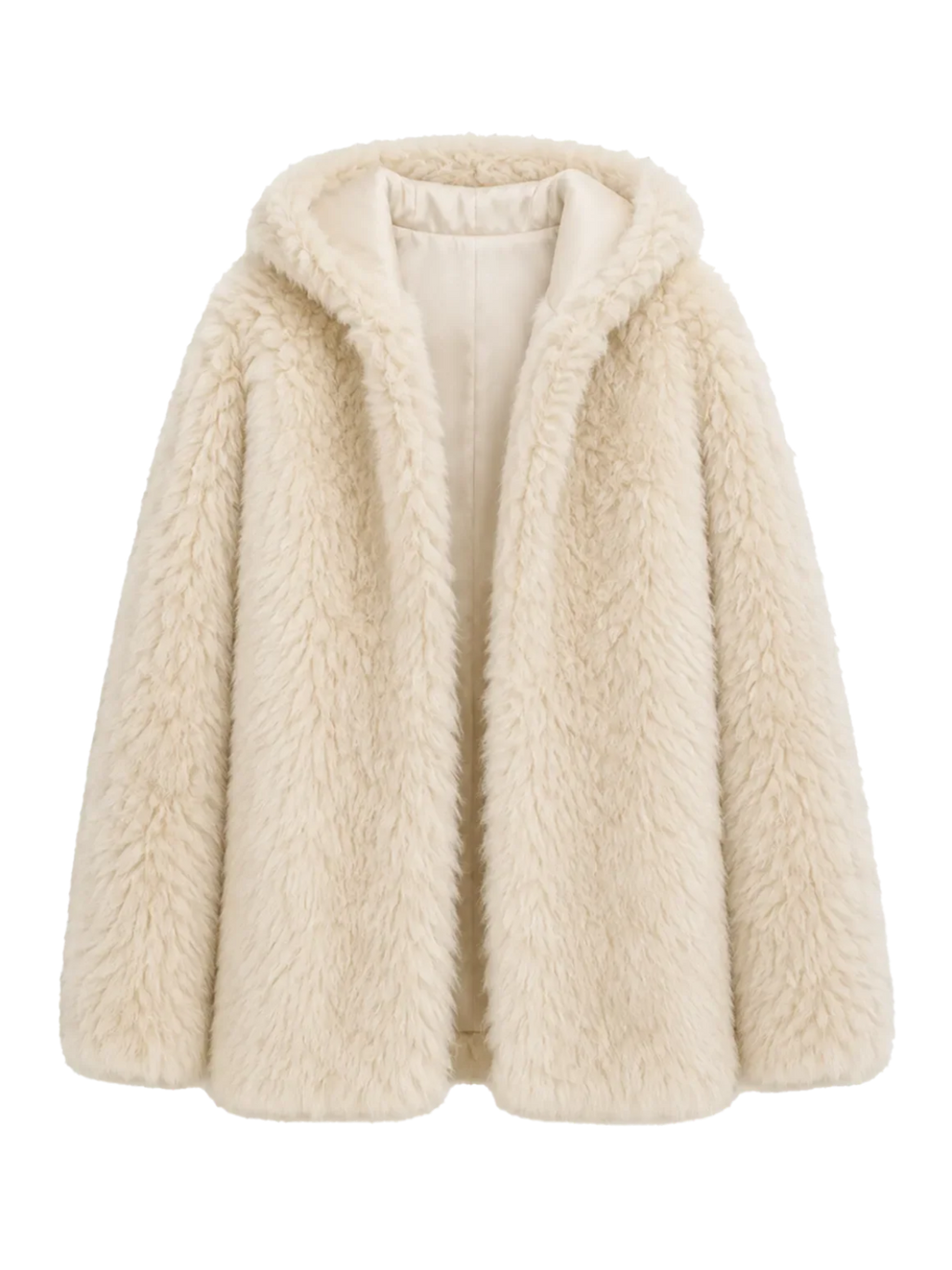 Abrigo de piel de oveja Toscana  rizado con capucha, silueta relajada "Winter Snow" para invierno
