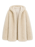 Abrigo de piel de oveja Toscana  rizado con capucha, silueta relajada "Winter Snow" para invierno