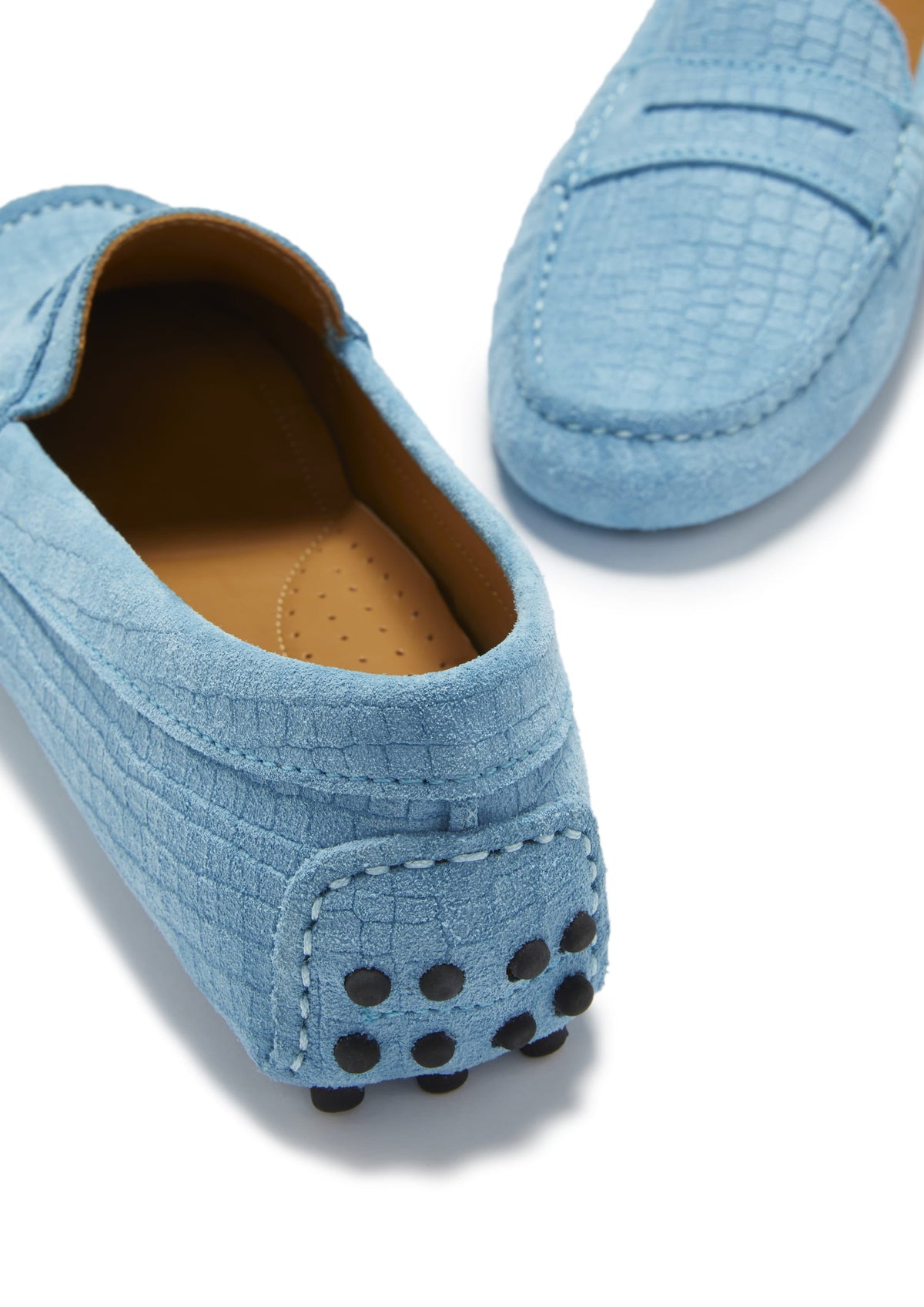 Women's Penny Driving Loafers, Blue Embossed Suede