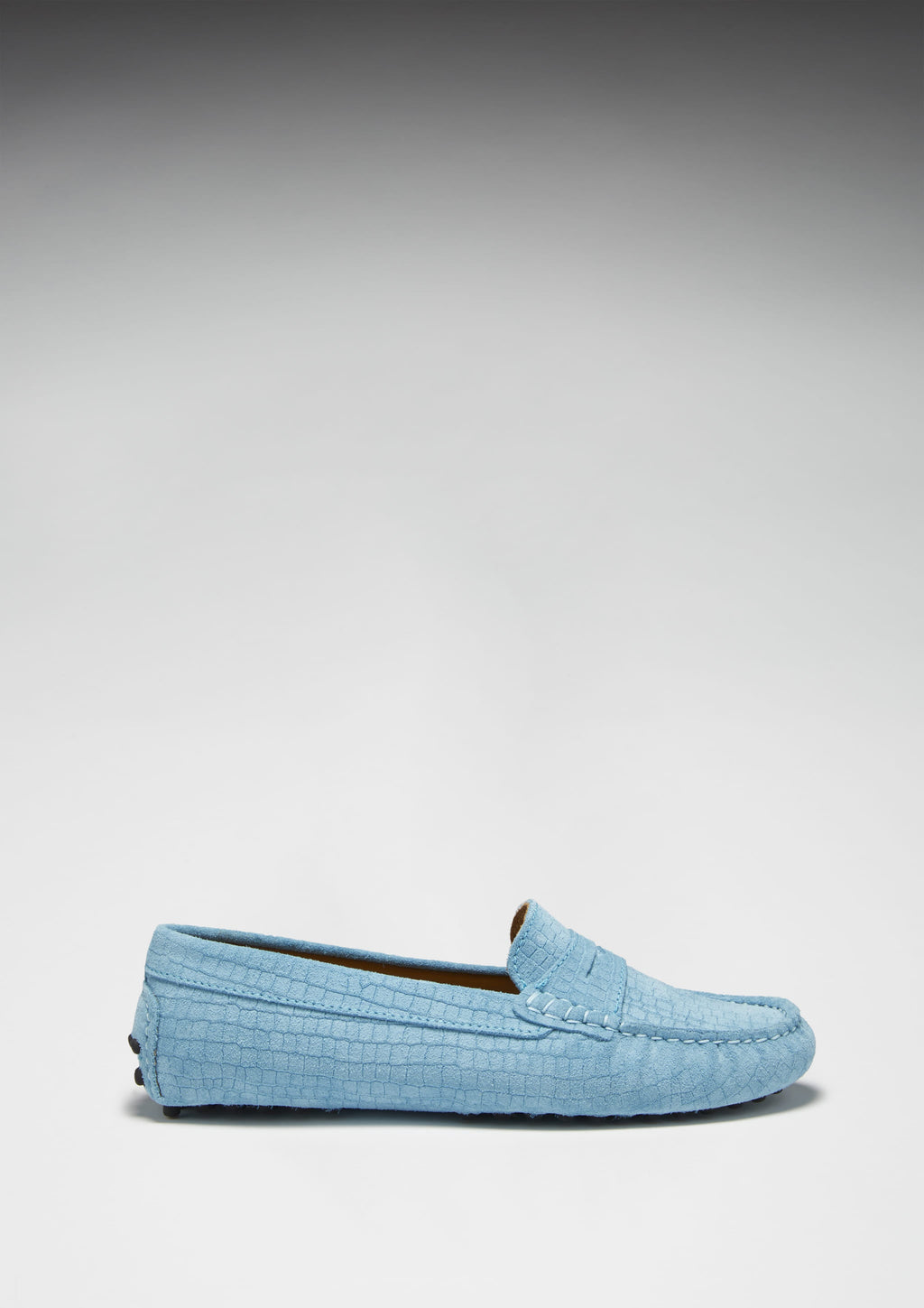 Women's Penny Driving Loafers, Blue Embossed Suede