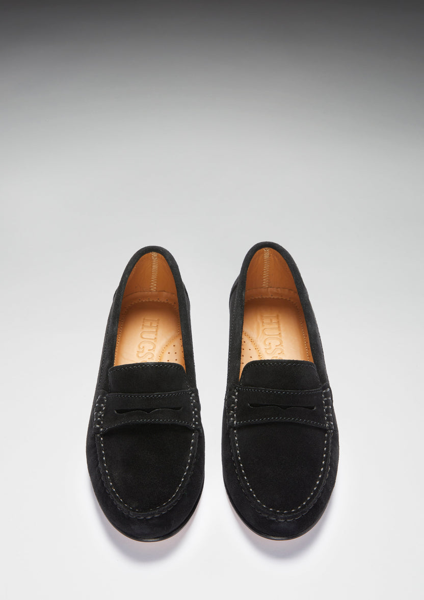 Women's Penny Loafers Leather Sole, Black Suede