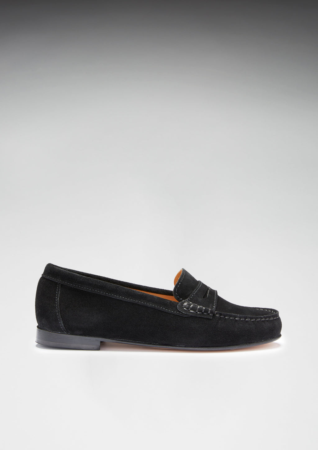Women's Penny Loafers Leather Sole, Black Suede