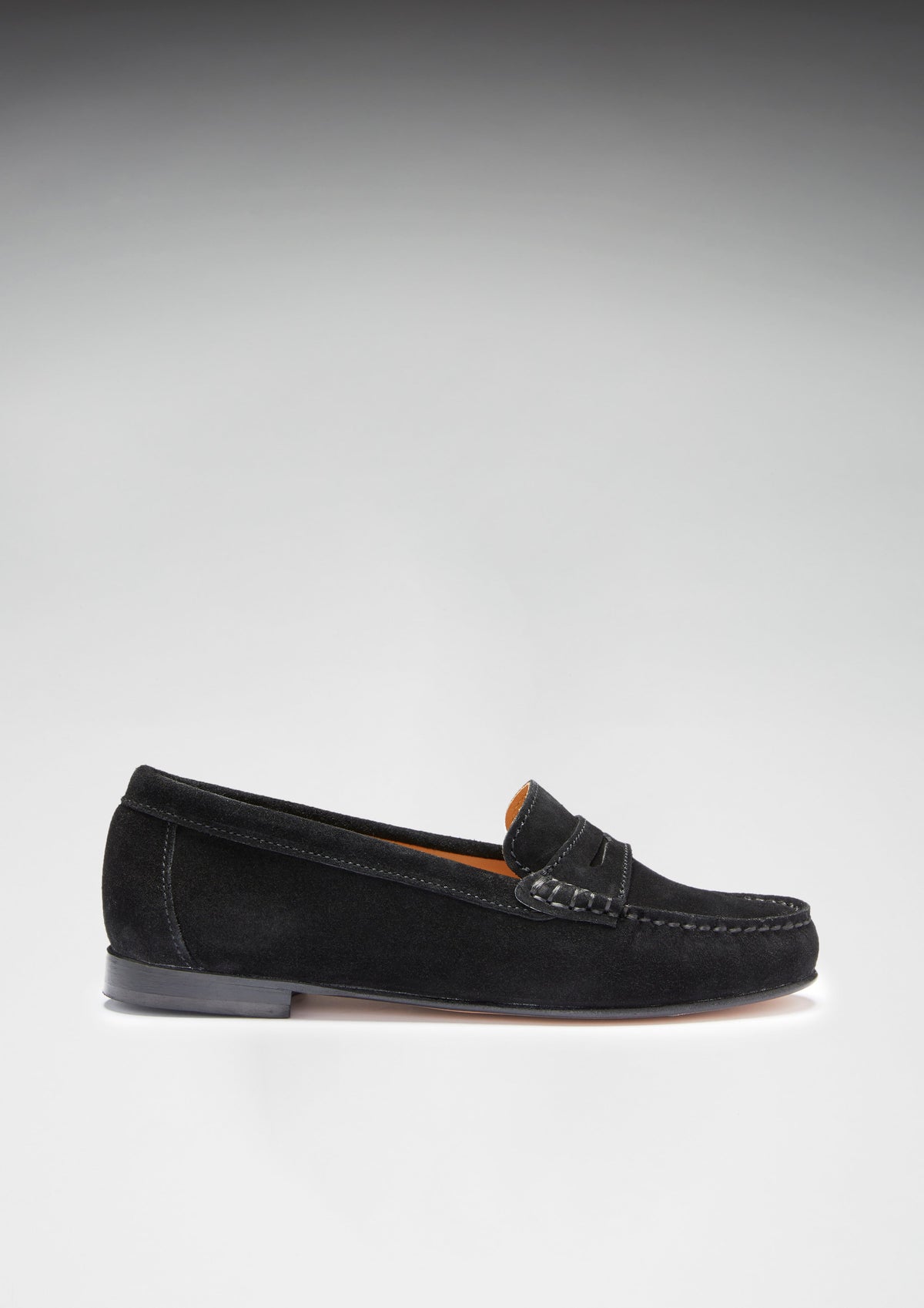 Women's Penny Loafers Leather Sole, Black Suede