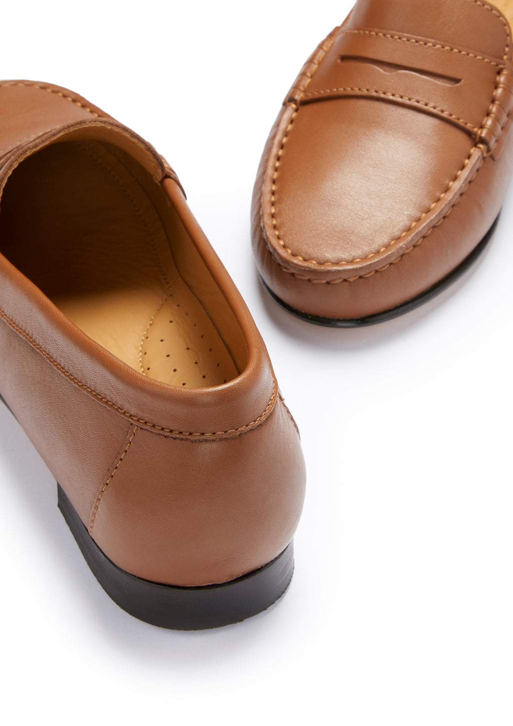 Women's Penny Loafers Leather Sole, Tan Leather