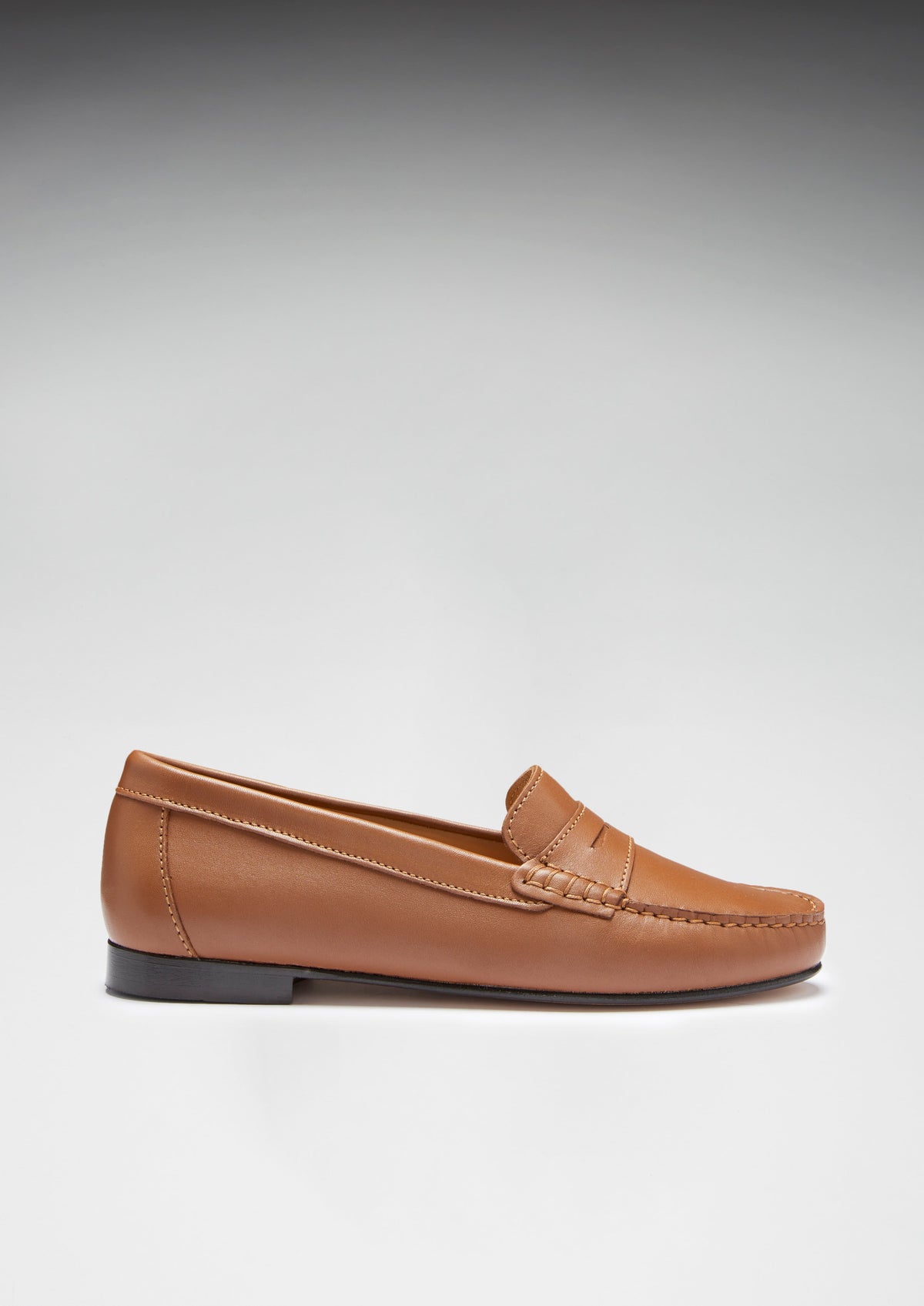 Women's Penny Loafers Leather Sole, Tan Leather
