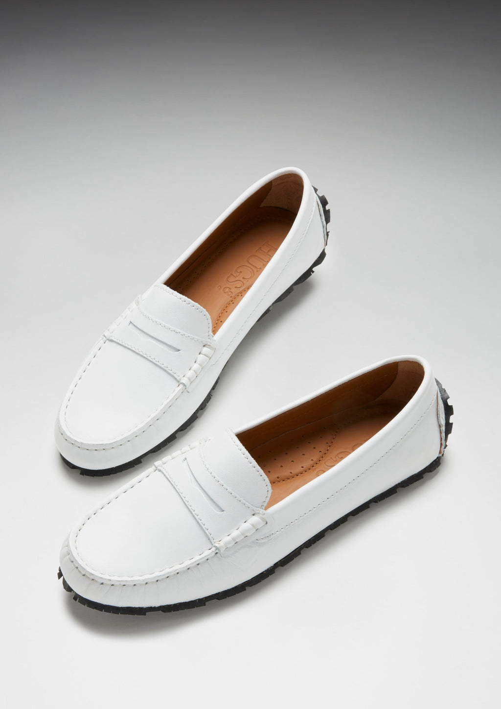 Women's Tyre Sole Penny Loafers, White Leather