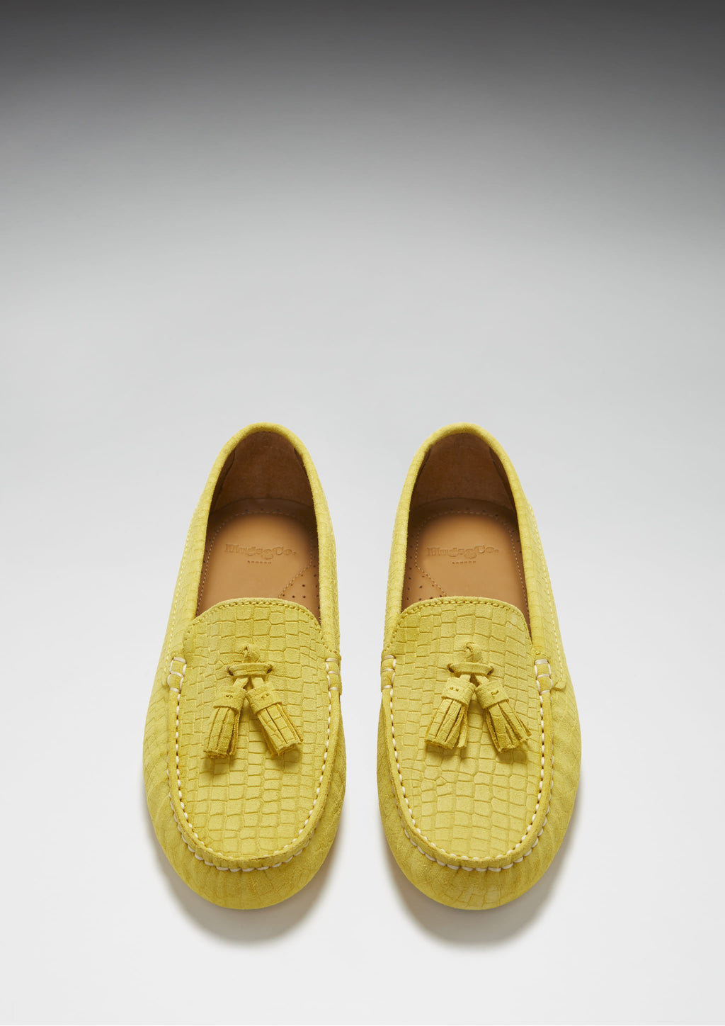 Women's Tasselled Driving Loafers, Yellow Embossed Suede