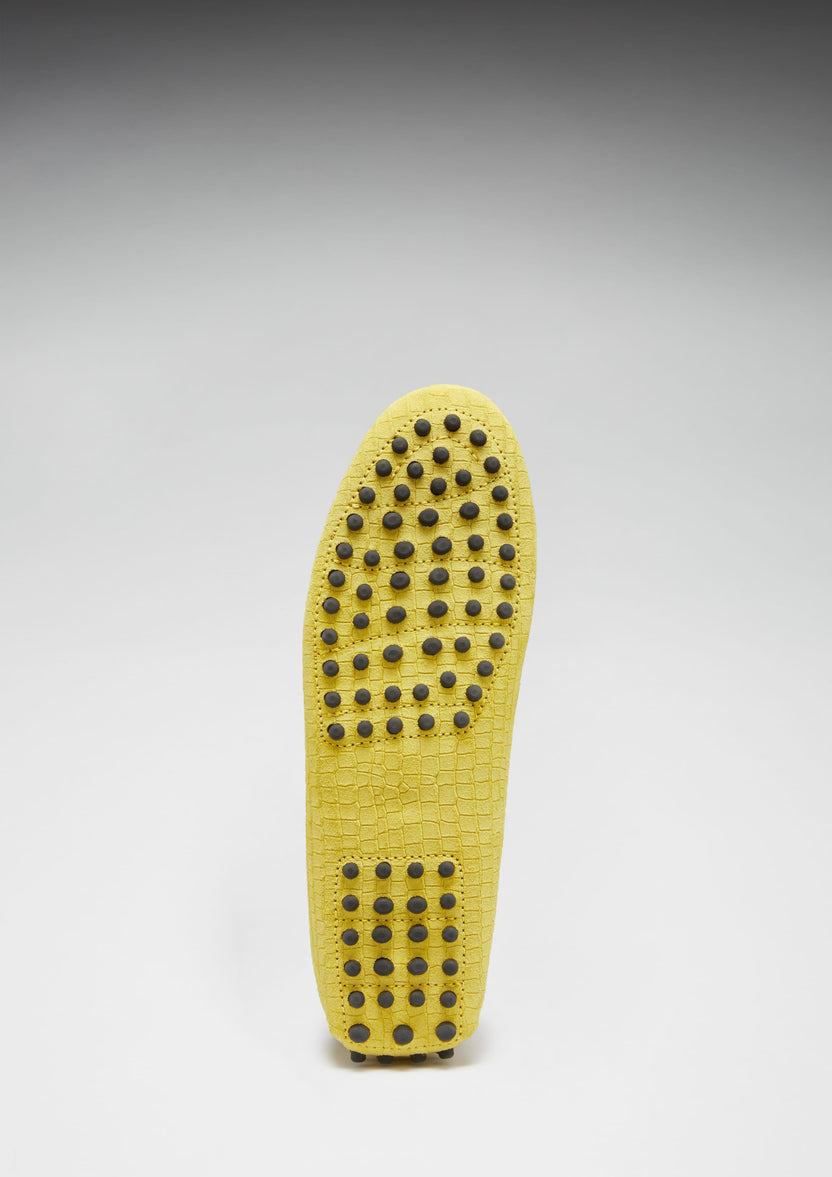Women's Tasselled Driving Loafers, Yellow Embossed Suede