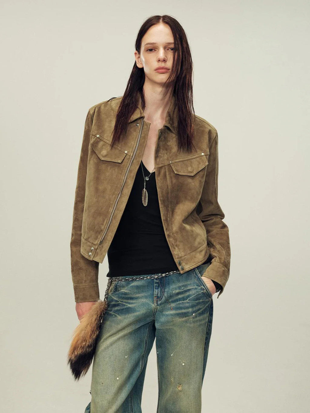 Women's Imported First-Layer Suede Sheepskin Short Autumn Leather Jacket