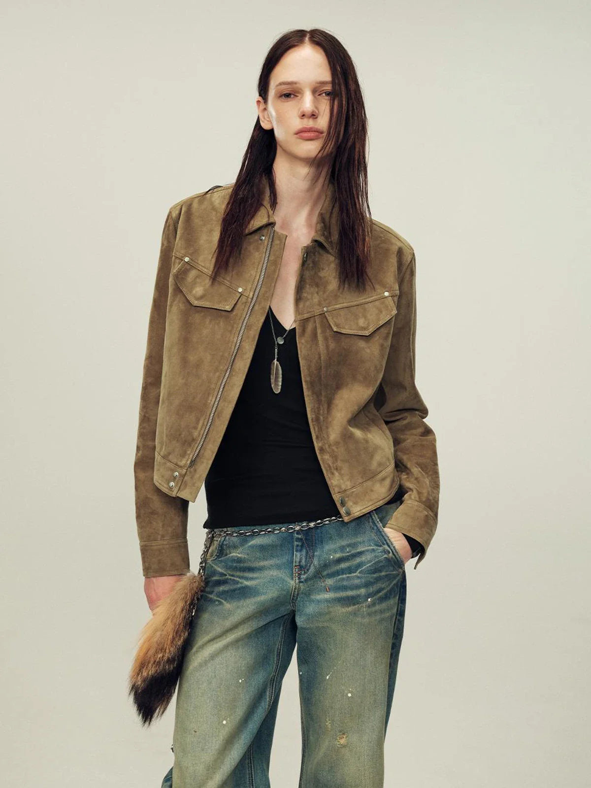 Women's Imported First-Layer Suede Sheepskin Short Autumn Leather Jacket