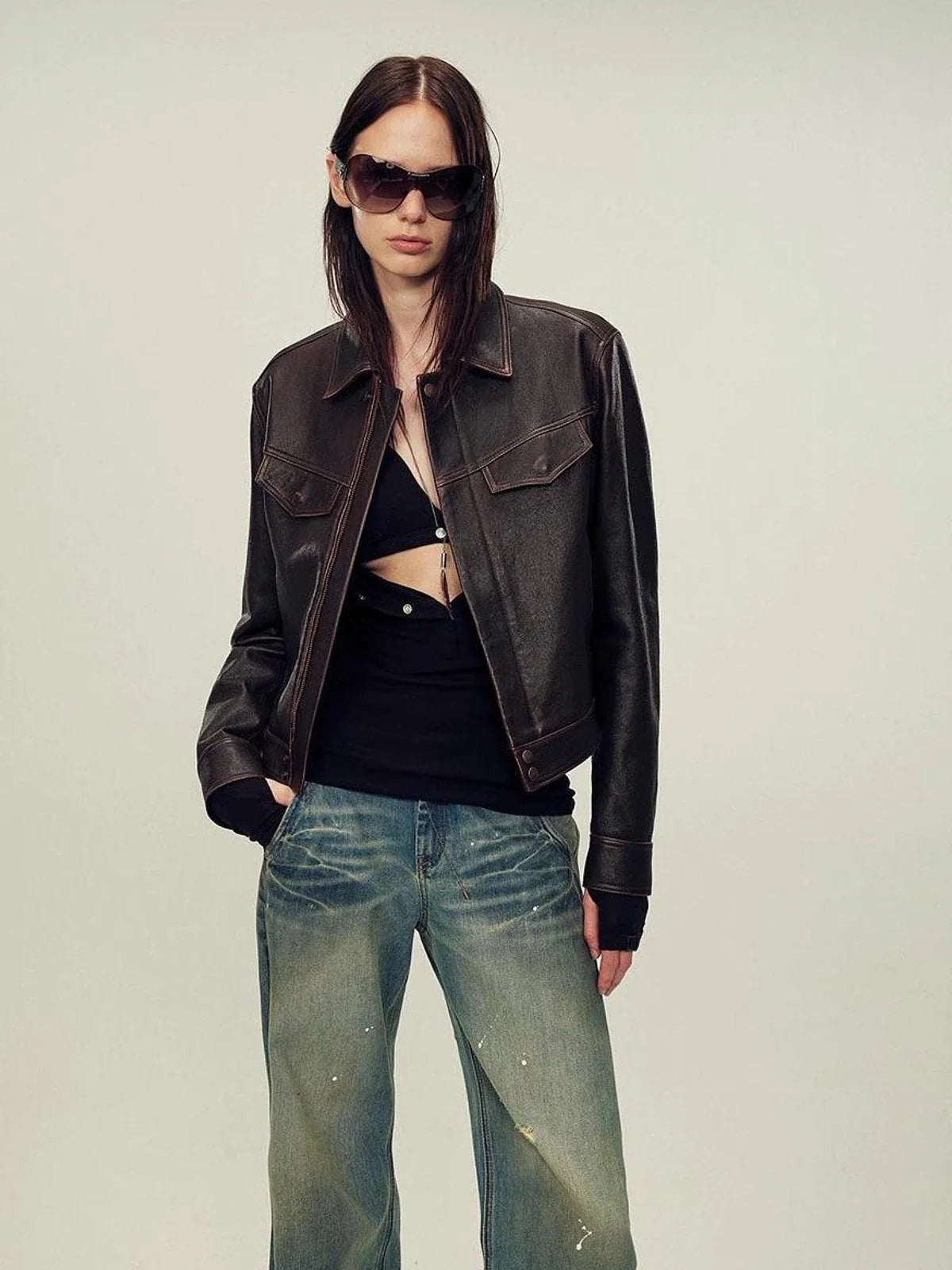 Women's Imported First-Layer Suede Sheepskin Short Autumn Leather Jacket