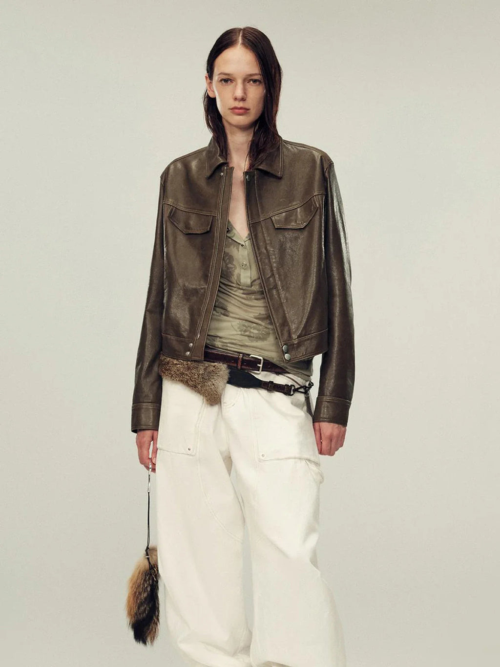 Women's Imported First-Layer Suede Sheepskin Short Autumn Leather Jacket