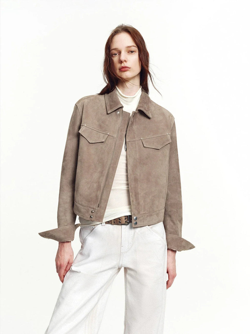 Women's Imported First-Layer Suede Sheepskin Short Autumn Leather Jacket