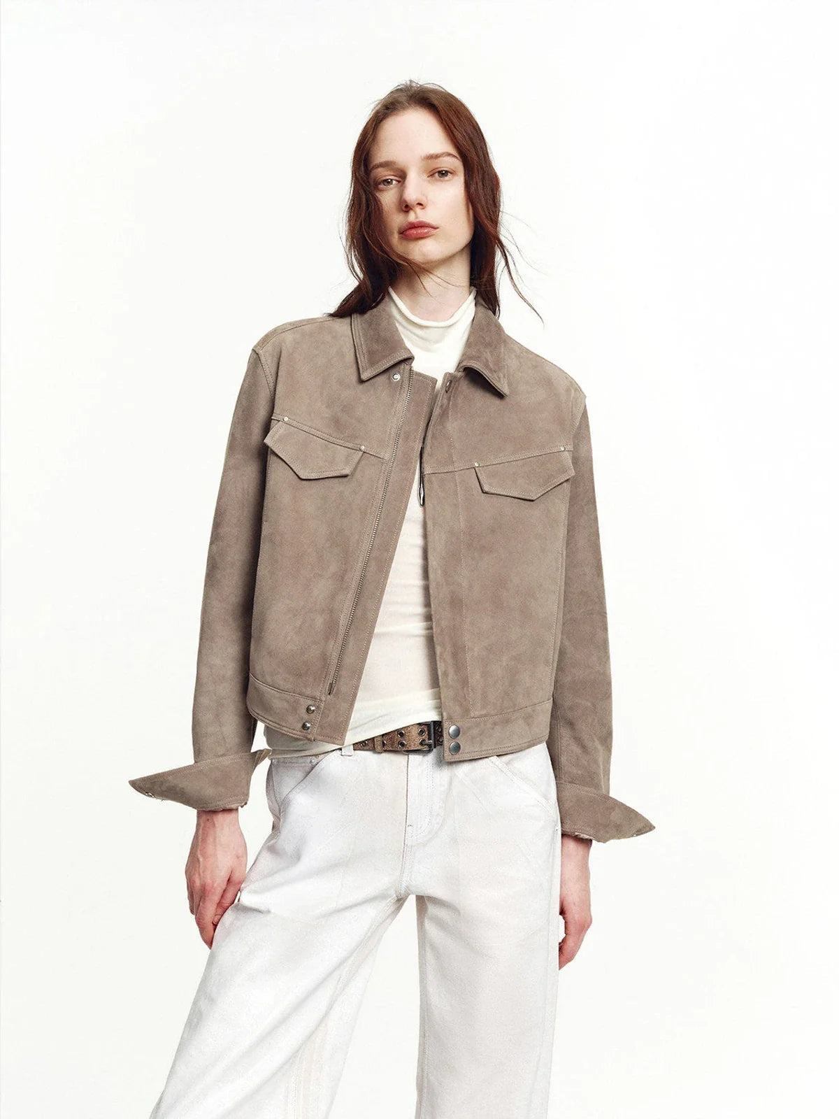 Women's Imported First-Layer Suede Sheepskin Short Autumn Leather Jacket