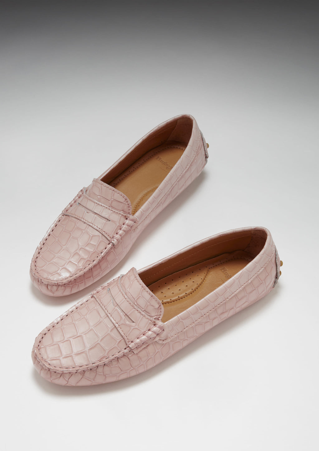 Women's Penny Driving Loafers, Powder Pink Print Patent Leather