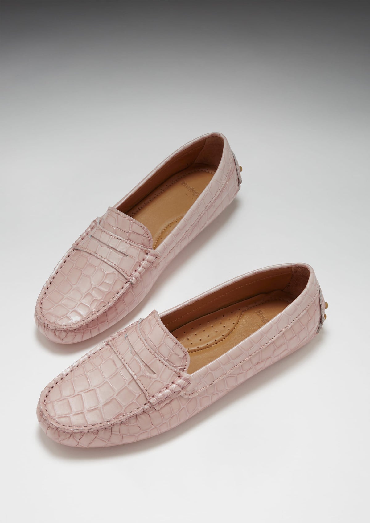 Women's Penny Driving Loafers, Powder Pink Print Patent Leather