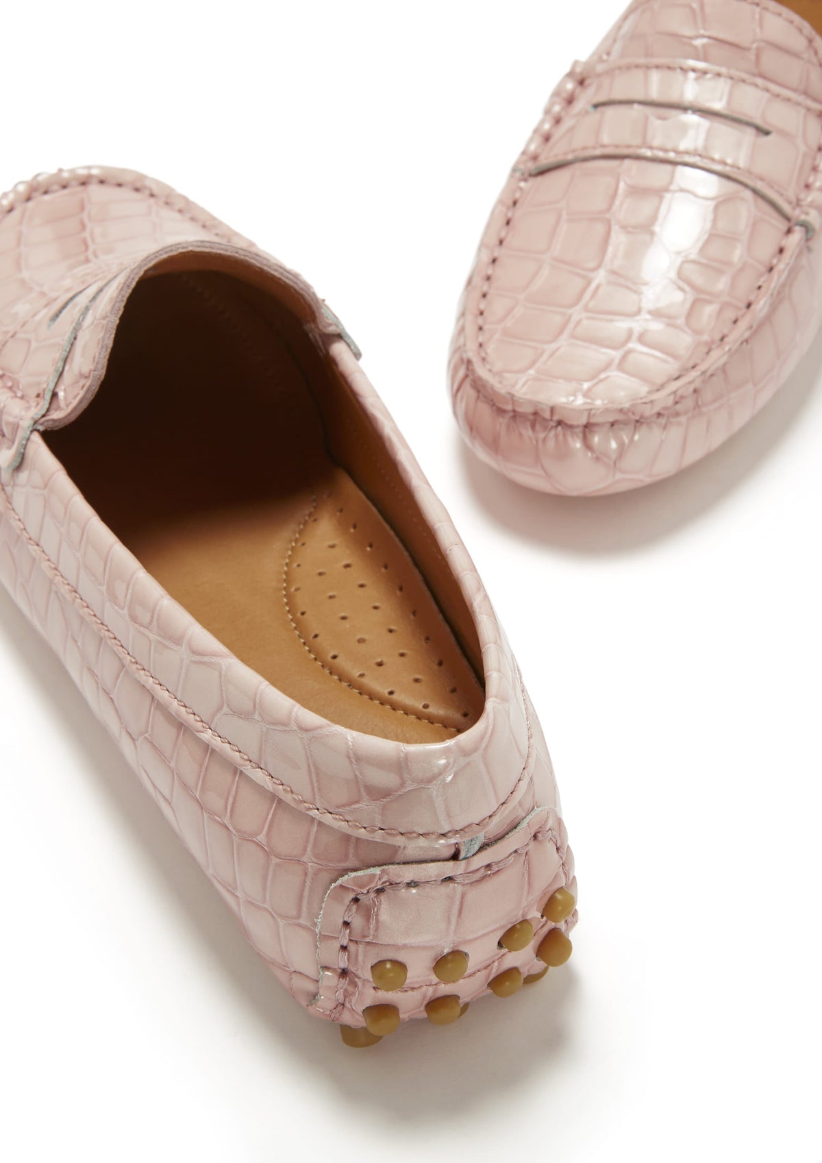 Women's Penny Driving Loafers, Powder Pink Print Patent Leather