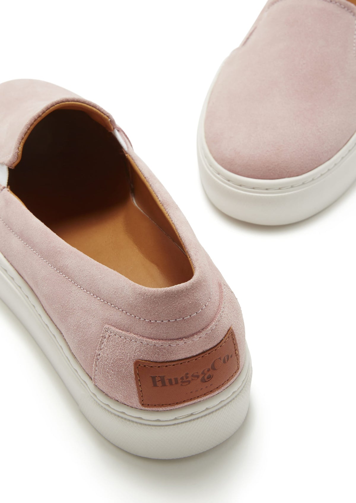 Damskie sneakersy wsuwane, zamszowe, pudrowy róż