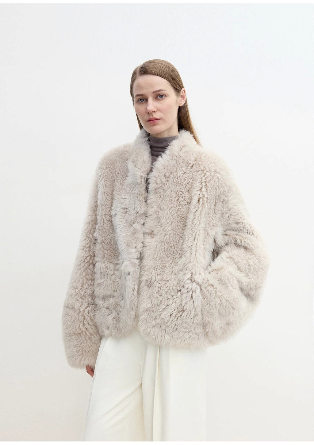 "Yorta" Imported Tuscan Curly Wool Upper Arc Collar Sheepskin Coat