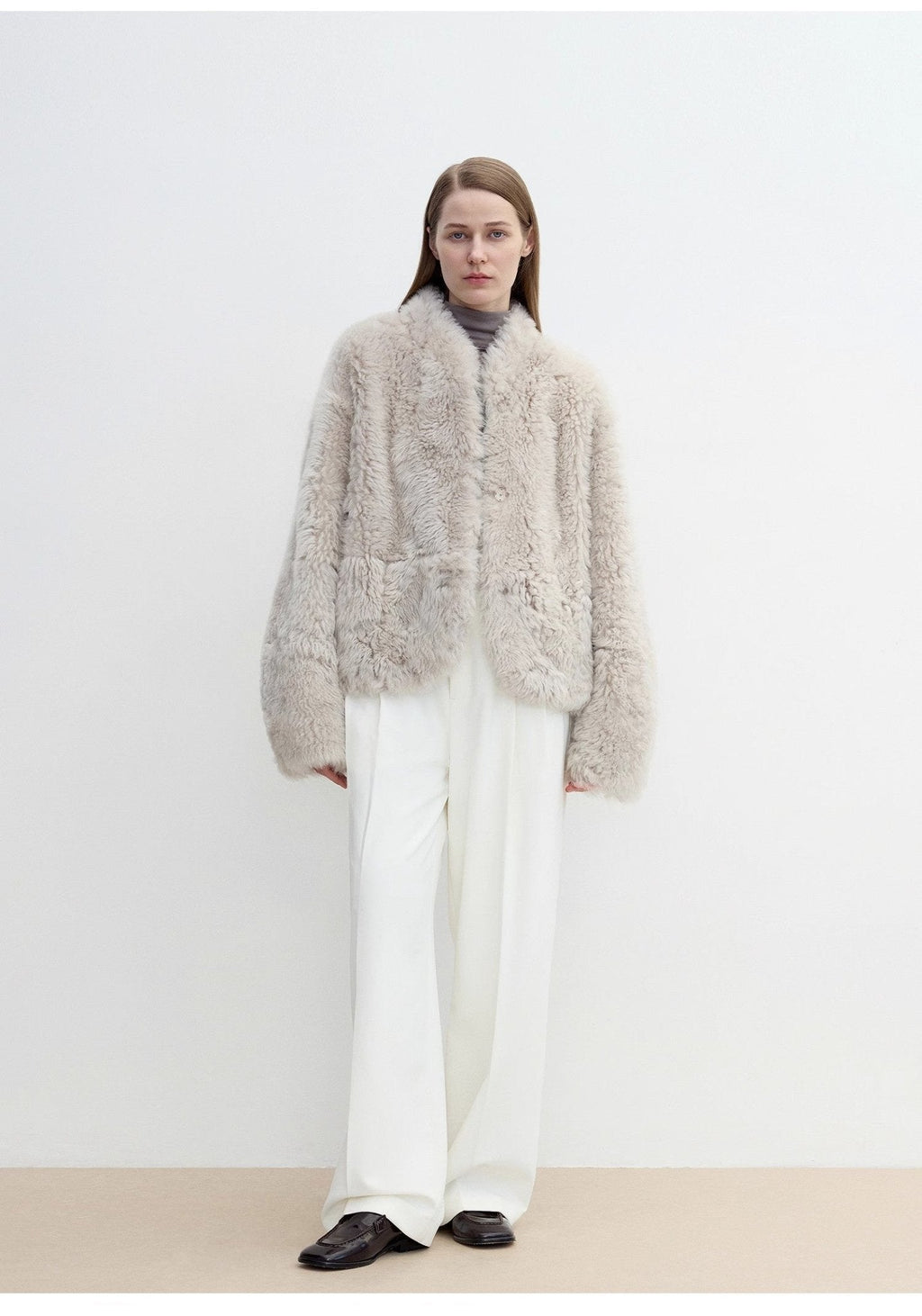 "Yorta" Imported Tuscan Curly Wool Upper Arc Collar Sheepskin Coat