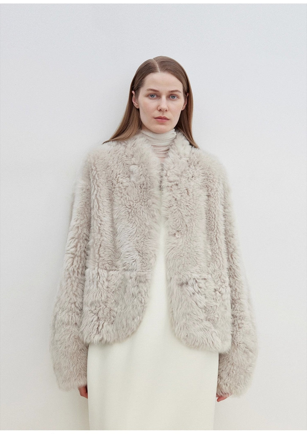 "Yorta" Imported Tuscan Curly Wool Upper Arc Collar Sheepskin Coat